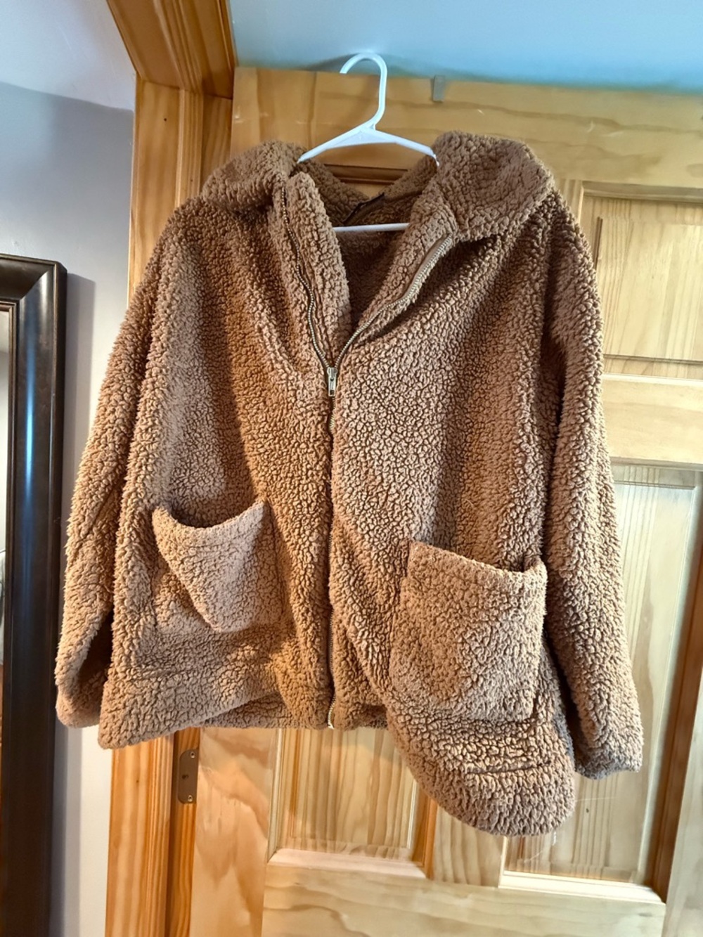 Plush Brown Teddy Jacket with Front Pockets